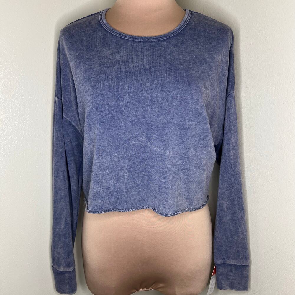 Colsie Cropped Sweatshirt XS Womens Oversized Lounge Open Back Fleece Acid Wash